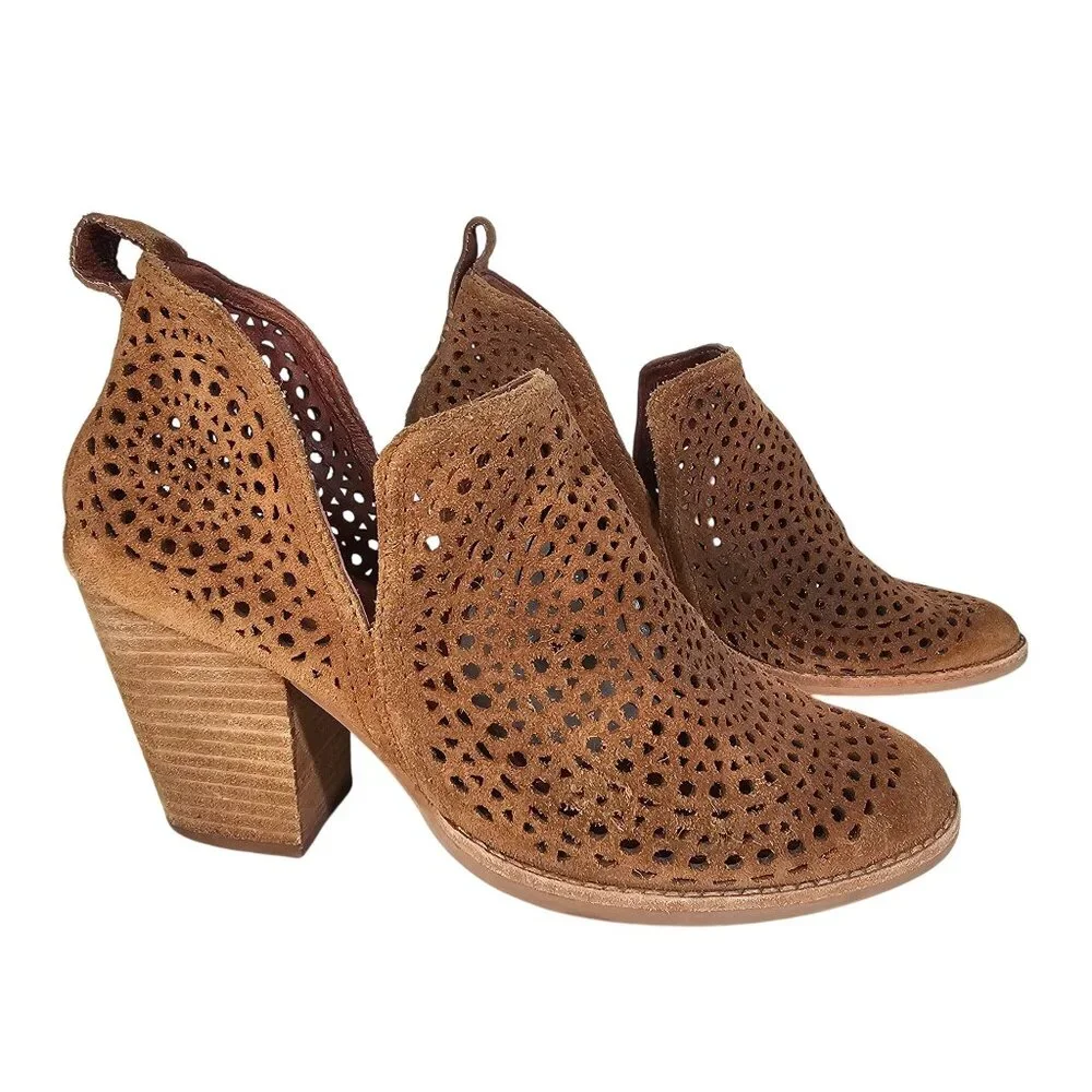 Jeffrey Campbell Rosalee Suede Perforated Ankle Booties Laser Cut Brown Size 8.5